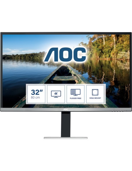 AOC 77 Series U3277FWQ Monitor PC 81,3 cm (32") 3840 x 2160 Pixel 4K Ultra HD LED Nero, Argento