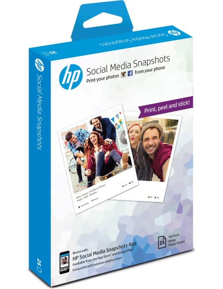 HP Social Media Snapshots Removable Sticky Photo Paper-25 sht 10 x 13 cm carta fotografica Bianco Semi lucida