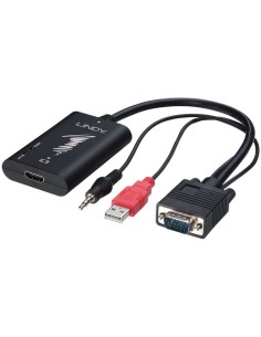 Lindy 38188 cavo e adattatore video HDMI VGA (D-Sub) + 3.5mm + USB Type-A Nero