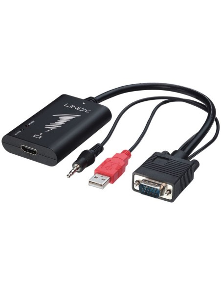 Lindy 38188 cavo e adattatore video HDMI VGA (D-Sub) + 3.5mm + USB Type-A Nero