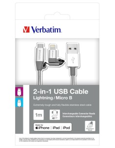 Verbatim 48869 cavo USB 1 m USB A Micro-USB B Lightning Alluminio, Grigio 2