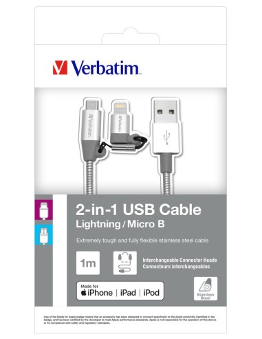 Verbatim 48869 cavo USB 1 m USB A Micro-USB B Lightning Alluminio, Grigio