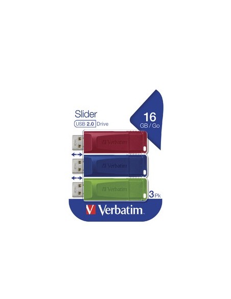 Verbatim Slider - Memoria USB - 3x16 GB, Blu, Rosso, Verde