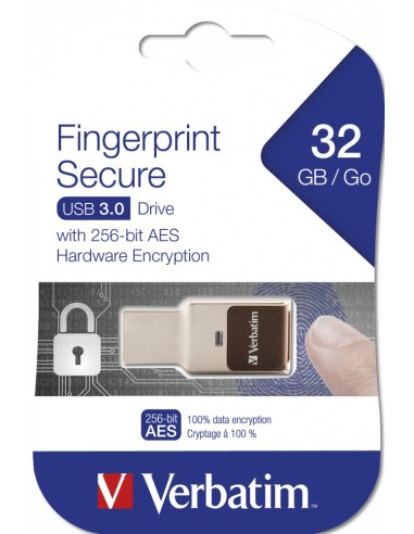 Verbatim FingerPrint Secure - Memoria USB 3.0 con lettore di impronte digitali e crittografia dei dati - 32 GB - Marrone Argento