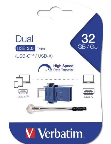 Verbatim Dual - Memoria USB 3.0 da 32 GB - USB-C   USB-A - Blu