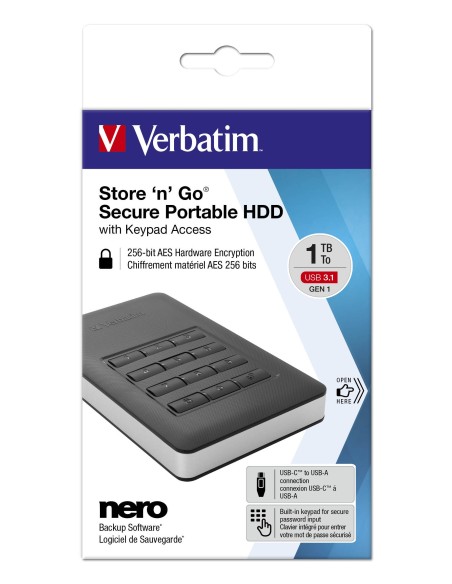 Verbatim Disco rigido portatile Store n Go® Secure con tastierino di accesso da 1TB