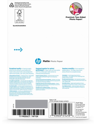 HP Carta fotografica opaca originale   25 fogli 10 x 15 cm