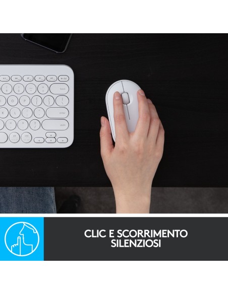 Logitech Pebble, mouse wireless con Bluetooth o ricevitore da 2,4 GHz, mouse per computer con clic silenzioso per laptop,