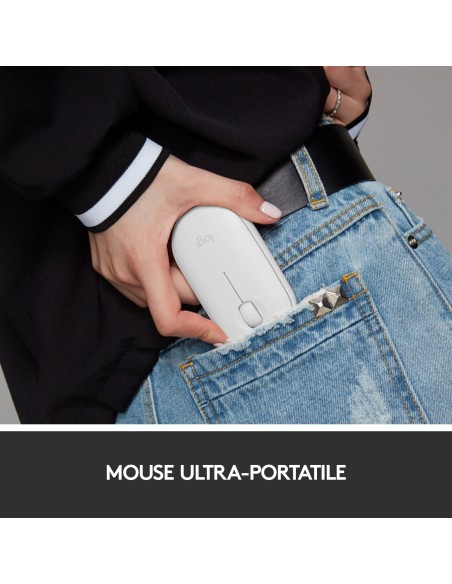 Logitech Pebble, mouse wireless con Bluetooth o ricevitore da 2,4 GHz, mouse per computer con clic silenzioso per laptop,