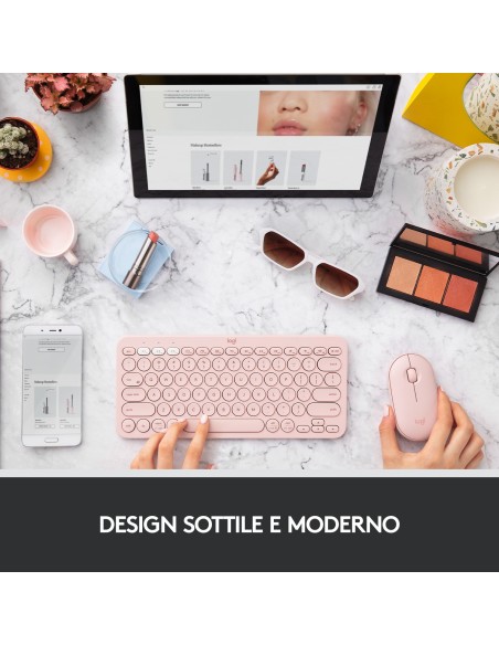 Logitech Pebble, mouse wireless con Bluetooth o ricevitore da 2,4 GHz, mouse per computer con clic silenzioso per laptop,