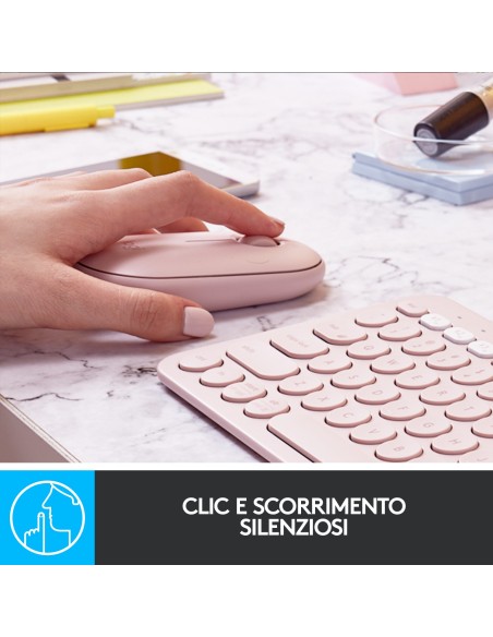 Logitech Pebble, mouse wireless con Bluetooth o ricevitore da 2,4 GHz, mouse per computer con clic silenzioso per laptop,