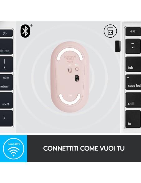 Logitech Pebble, mouse wireless con Bluetooth o ricevitore da 2,4 GHz, mouse per computer con clic silenzioso per laptop,