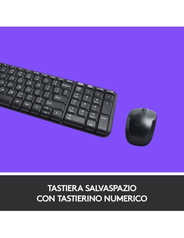 Logitech MK220 Combo Tastiera e Mouse Wireless Compatti per Windows, 2,4 GHz Wireless con Ricevitore USB Unifying, Durata