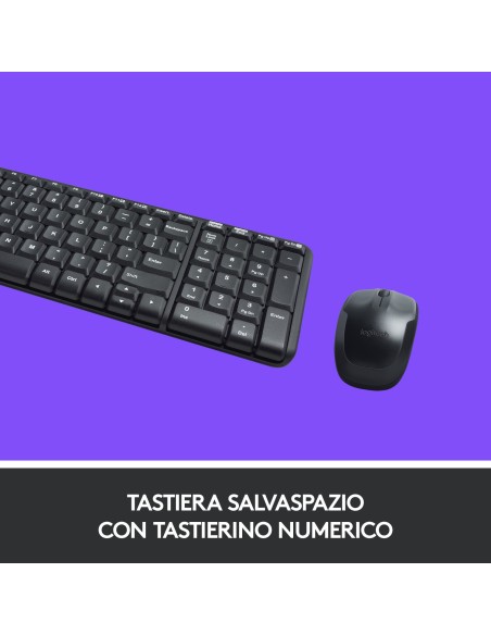 Logitech MK220 Combo Tastiera e Mouse Wireless Compatti per Windows, 2,4 GHz Wireless con Ricevitore USB Unifying, Durata