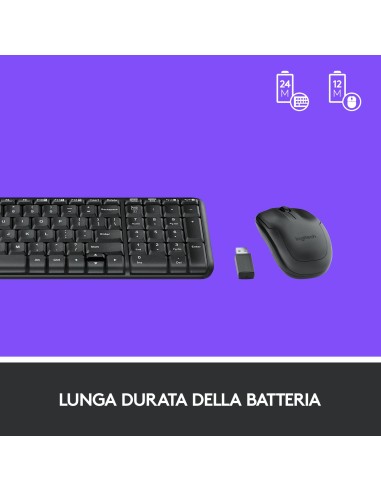 Logitech MK220 Combo Tastiera e Mouse Wireless Compatti per Windows, 2,4 GHz Wireless con Ricevitore USB Unifying, Durata