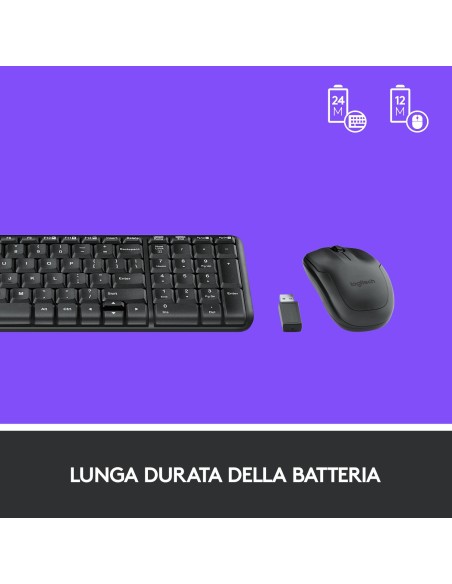 Logitech MK220 Combo Tastiera e Mouse Wireless Compatti per Windows, 2,4 GHz Wireless con Ricevitore USB Unifying, Durata