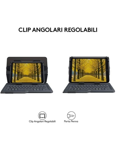 Logitech Universal Folio Cover iPad o Tablet con Tastiera Bluetooth Wireless, Per la maggior parte dei tablet da 9-10", iOS,