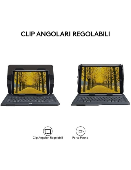 Logitech Universal Folio Cover iPad o Tablet con Tastiera Bluetooth Wireless, Per la maggior parte dei tablet da 9-10", iOS,