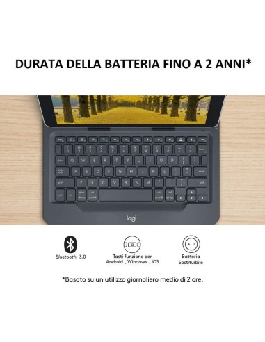 Logitech Universal Folio Cover iPad o Tablet con Tastiera Bluetooth Wireless, Per la maggior parte dei tablet da 9-10", iOS,