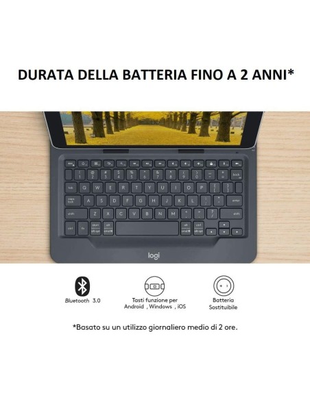 Logitech Universal Folio Cover iPad o Tablet con Tastiera Bluetooth Wireless, Per la maggior parte dei tablet da 9-10", iOS,
