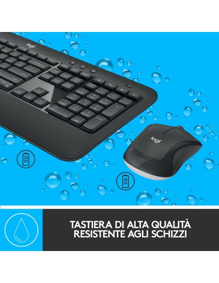 Logitech MK540 Advanced Combo Tastiera e Mouse Wireless per Windows, Ricevitore USB Unifying 2,4 GHz, Tasti di Scelta Rapida