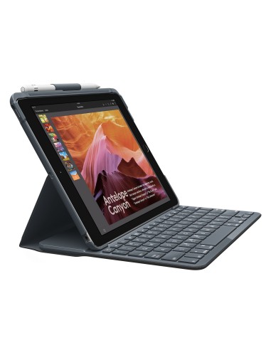 Logitech SLIM FOLIO with Integrated Bluetooth Keyboard for iPad (5th and 6th generation) Carbonio, Nero QWERTZ Tedesco