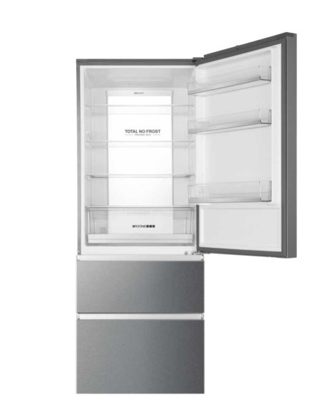 Haier 3D 70 Serie 3 A3FE743CPJ frigorifero con congelatore Libera installazione 450 L E Platino, Acciaio inossidabile