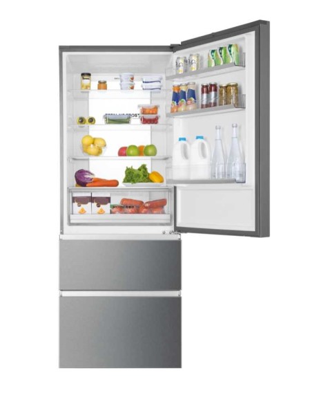 Haier 3D 70 Serie 3 A3FE743CPJ frigorifero con congelatore Libera installazione 450 L E Platino, Acciaio inossidabile