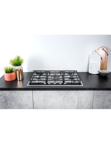 Hotpoint PKLL 751 T IX HAR piano cottura Nero, Acciaio inossidabile Da incasso Gas 5 Fornello(i)