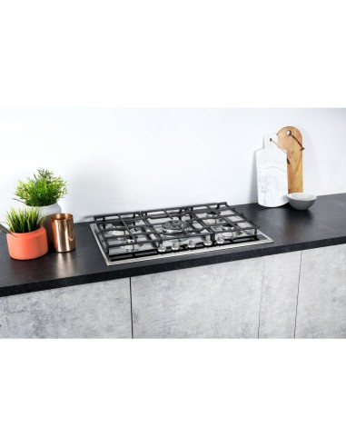 Hotpoint PKLL 751 T IX HAR piano cottura Nero, Acciaio inossidabile Da incasso Gas 5 Fornello(i)