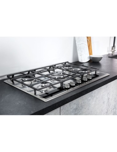 Hotpoint PKLL 751 T IX HAR piano cottura Nero, Acciaio inossidabile Da incasso Gas 5 Fornello(i)