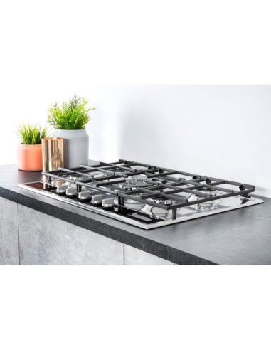 Hotpoint PKLL 751 T IX HAR piano cottura Nero, Acciaio inossidabile Da incasso Gas 5 Fornello(i)