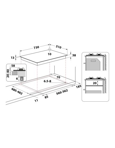 Indesit THP 752 IX I Acciaio inossidabile Da incasso 73 cm Gas 5 Fornello(i)
