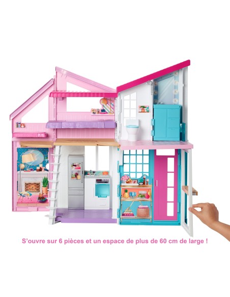 Barbie Casa di Malibu, Playset Richiudibile su Due Piani con Accessori, Giocattolo per Bambini 3+ Anni, FXG57