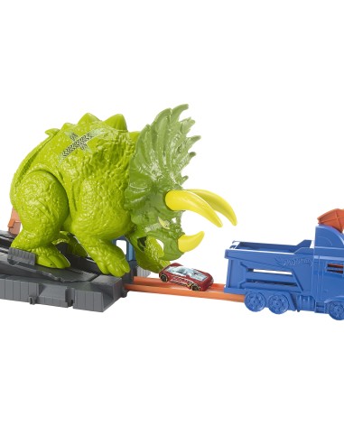 Hot Wheels City Playset Pista Attacco del Triceratopo con Lanciatore e Macchinina, GBF97