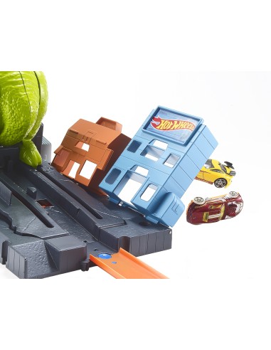 Hot Wheels City Playset Pista Attacco del Triceratopo con Lanciatore e Macchinina, GBF97