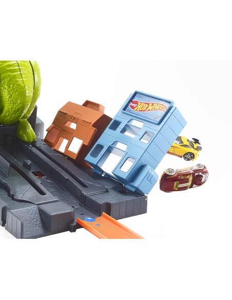 Hot Wheels City Playset Pista Attacco del Triceratopo con Lanciatore e Macchinina, GBF97