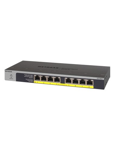 Netgear GS108LP Non gestito Gigabit Ethernet (10 100 1000) Supporto Power over Ethernet (PoE) 1U Nero, Grigio