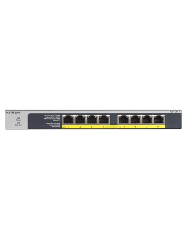 Netgear GS108LP Non gestito Gigabit Ethernet (10 100 1000) Supporto Power over Ethernet (PoE) 1U Nero, Grigio