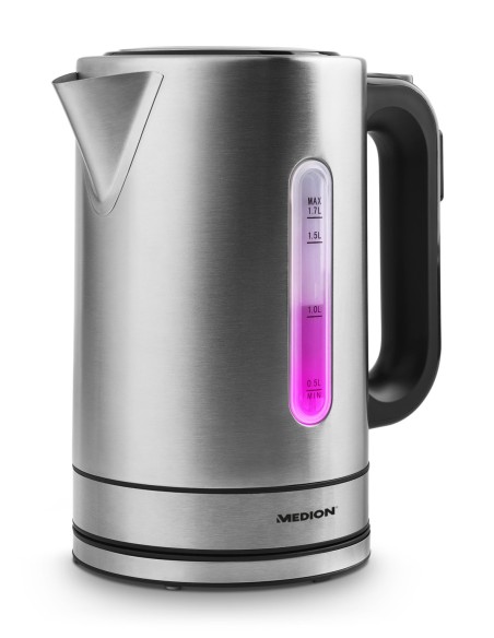MEDION MD 17385 bollitore elettrico 1,7 L 2200 W Nero, Acciaio inossidabile