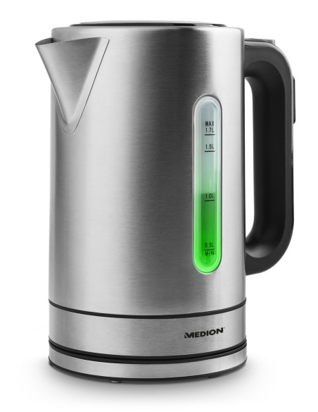 MEDION MD 17385 bollitore elettrico 1,7 L 2200 W Nero, Acciaio inossidabile