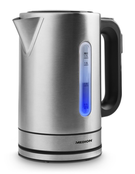 MEDION MD 17385 bollitore elettrico 1,7 L 2200 W Nero, Acciaio inossidabile