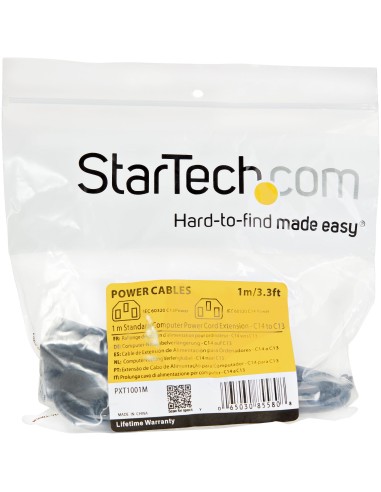 StarTech.com Cavo Prolunga di Alimentazione da 1m, Prolunga Elettrica AC per Computer Stampante Monitor da C14 a C13, 10A-125V,