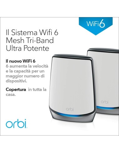 NETGEAR Orbi RBK852 AX6000 WiFi 6 Mesh System Banda tripla (2.4 GHz 5 GHz 5 GHz) Wi-Fi 6 (802.11ax) Grigio, Bianco 8 Interno