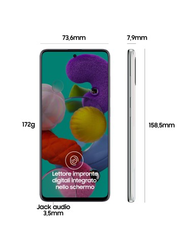 Samsung Galaxy A51 , Display 6.5", 128 GB, 4GB, 4000 mAh,Dual Sim, Prism Crush White