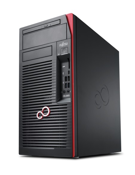 Fujitsu CELSIUS W580 DDR4-SDRAM E-2224G Micro Tower Intel Xeon E 16 GB 256 GB SSD Windows 10 Pro Stazione di lavoro Nero, Rosso