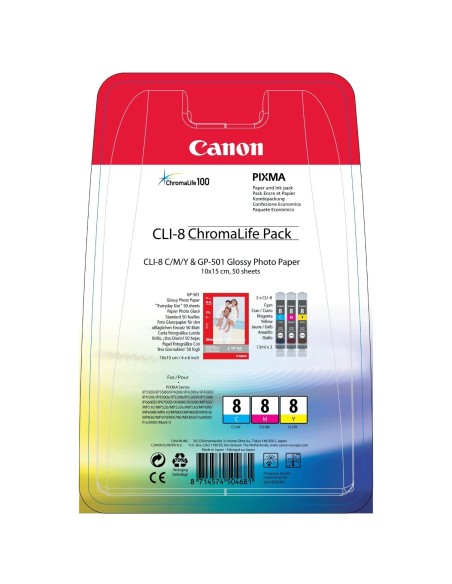 Canon CLI-8 Chromalife Pack cartuccia d'inchiostro 3 pz Originale Ciano, Magenta, Giallo
