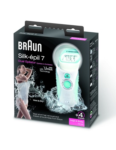 Braun Silk-Epil 7 Dual 7891 Wet & Dry 40 pinzette Verde, Bianco