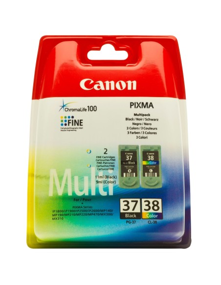 Canon PG-37 CL-38 cartuccia d'inchiostro 2 pz Originale Nero, Ciano, Magenta, Giallo