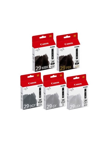Canon PGI-29 MBK PBK DGY GY LGY cartuccia d'inchiostro 5 pz Originale Grigio scuro, Grigio, Grigio chiaro, Nero opaco, Nero per